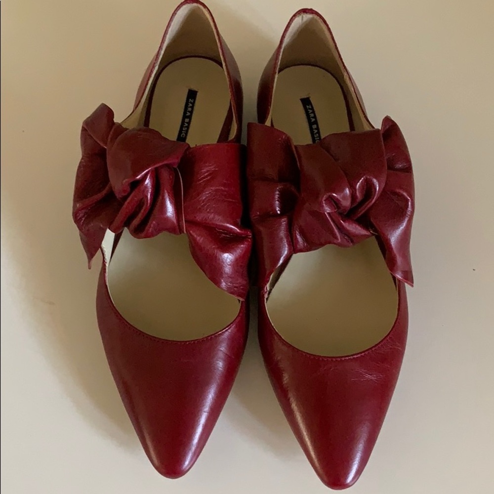 Zara Basic Collection Red Leather Bow Flat Shoes - image 2